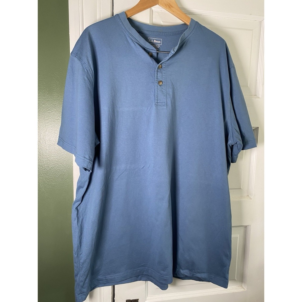L.L.Bean Traditional Fit Henley T-Shirt XL Tall Men's Blue Cotton Knit